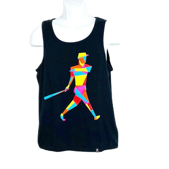 Routine Baseball Tank Top Men Medium Black Rainbow Graphic Athletic Sleeveless - Picture 1 of 9